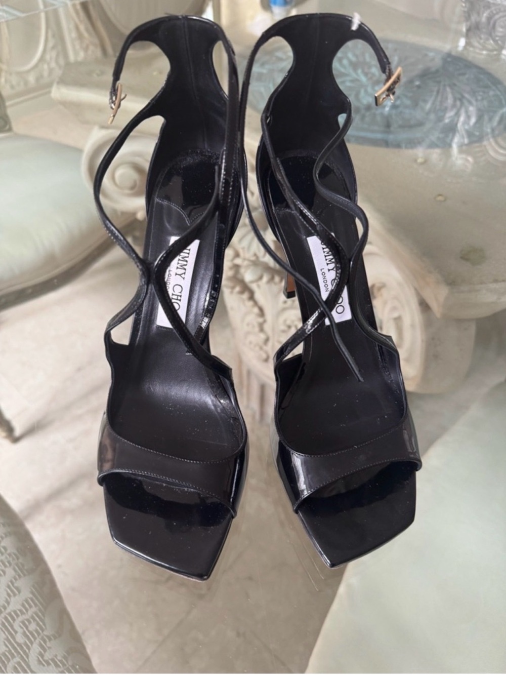 Jimmy Choo Black Patent Leather Strappy High Heels